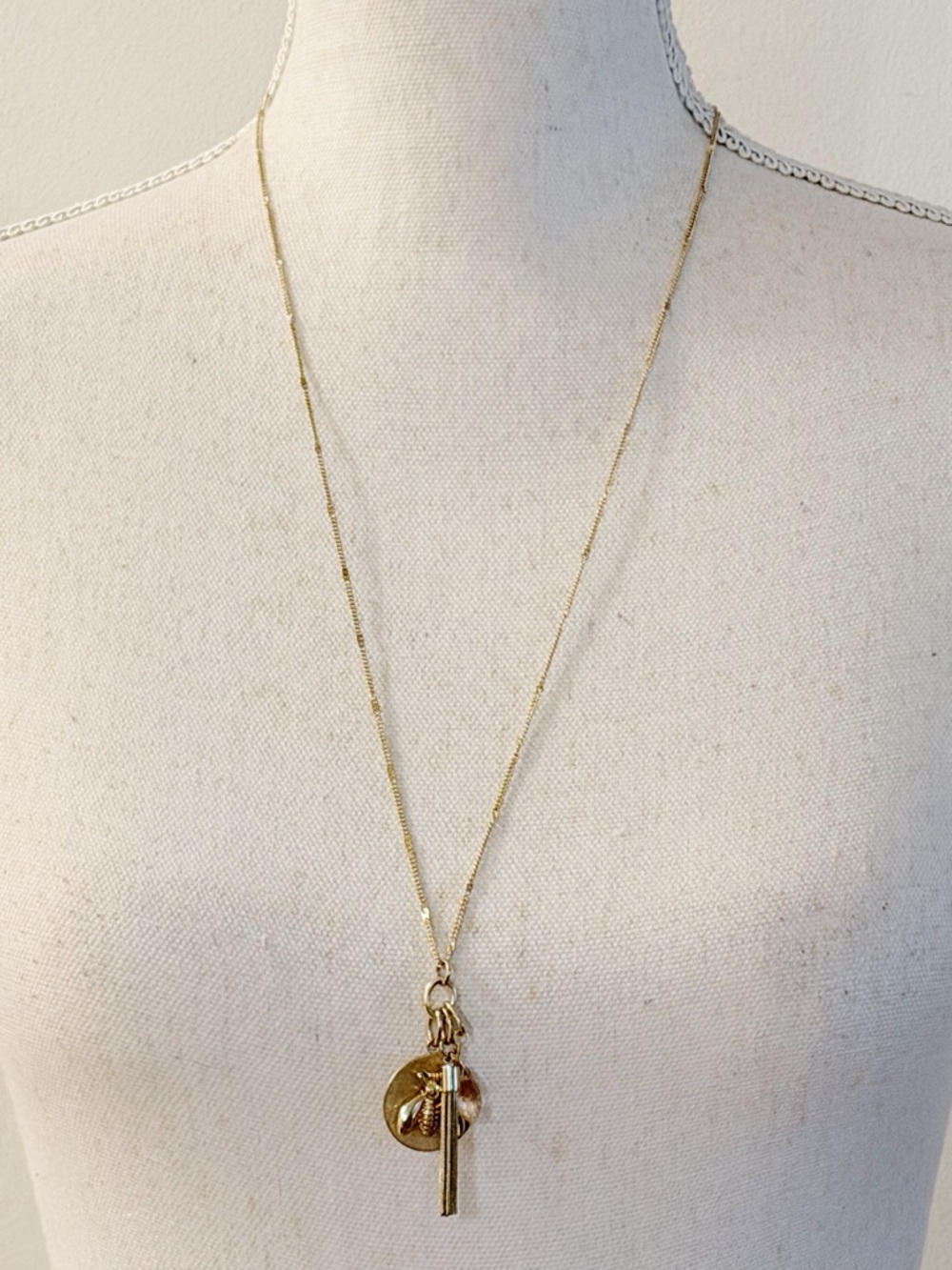 R.J. Graziano Gold Tone Multi-Charm Bumblebee Pendant Long Necklace